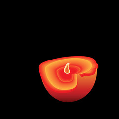 bright red candle in the shape of a heart,mysterious mood