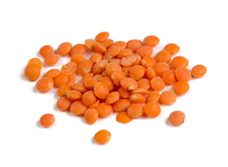 red lentils isolated on white