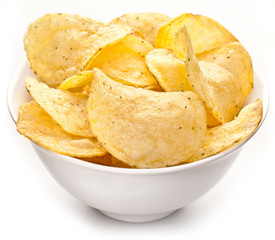 Potato chips in a bowl.