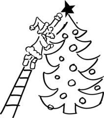 Nikolaus Weihnachtsmann schmückt Christbaum