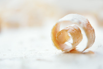 Closeup view of wooden shavings