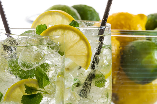 Closeup of cold lemon drink for summer