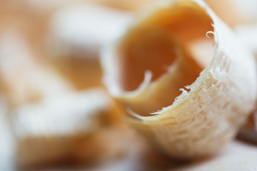 Closeup view of wooden shavings