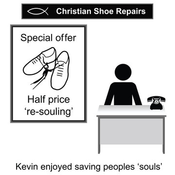 Kevin the Christian cobbler cartoon