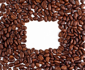 coffee beans on a white background. Frame. texture