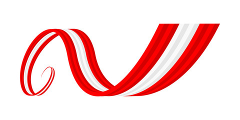 Abstract red white red waving ribbon flag