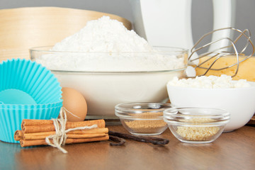 Flour, cottage cheese, egg, spices and cake pan