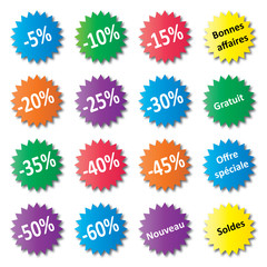 Etiquettes soldes, réductions.