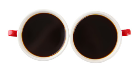 Red cups of strong coffee isolated on white
