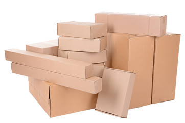 Different cardboard boxes isolated on white