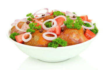 Turkey meat in bowl isolated on white