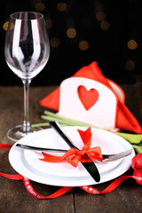 Romantic holiday table setting, close up