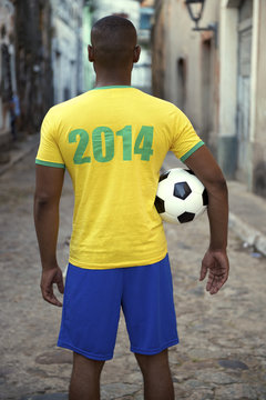 Brazilian Football Player in 2014 Shirt Street in Brazil