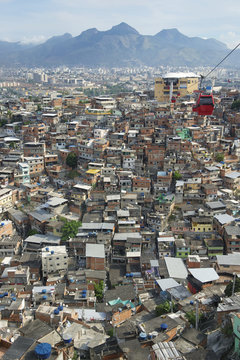 Rio de Janeiro Favela with Red Cable Cars