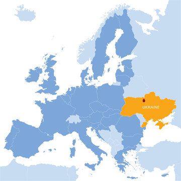 map of European Union and indication of Ukraine