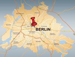 Naklejka premium mapa Berlina z czerwoną pinezką