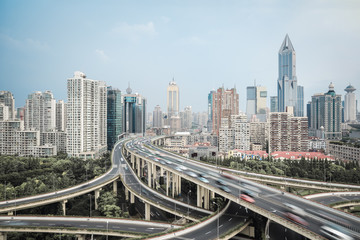 modern city skyline with interchange overpass