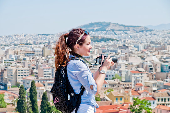 young and beautiful woman tourist