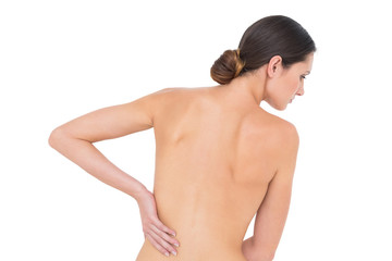 Obraz premium Rear view of a fit topless woman with back pain