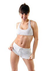 Fototapeta premium perfect body of sport young woman, fitness girl studio shot over
