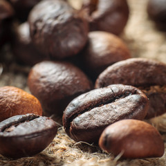 Coffee on grunge burlap background