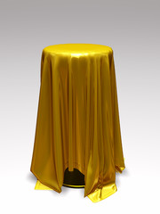 standing table with tablecloth in gold