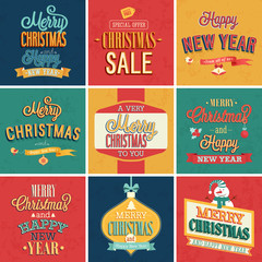 Set of Christmas and New Year vintage typographic emblems. - 59245366