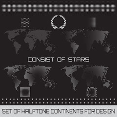 Set of halftone continents for design