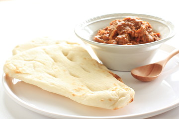 India cuisine, naan bread and keema curry