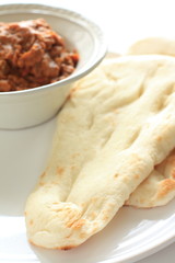 India cuisine, naan bread and keema curry