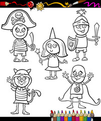 kids in costumes set coloring page