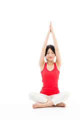 young asian woman exercising on white background