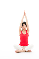 young asian woman exercising on white background