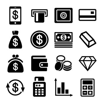 Money and bank icon set
