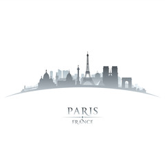 Paris France city skyline silhouette white background