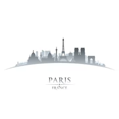 Schilderijen op glas Paris France city skyline silhouette white background © yurkaimmortal