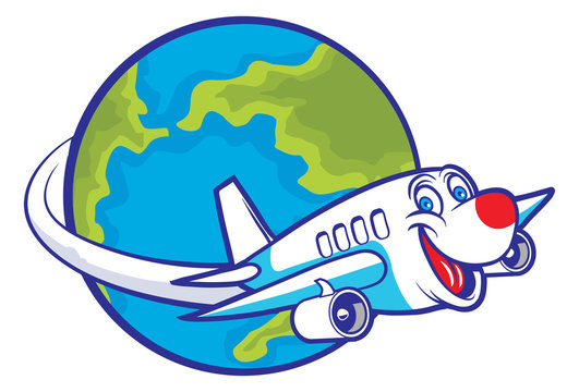 cartoon plane flying around the globe