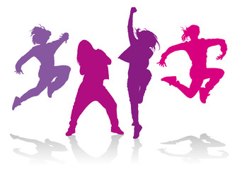Fototapeta na wymiar Silhouettes of girls dancing hip hop dance