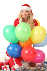 Obraz premium Beautiful young woman in Santa Claus clothes