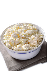 Bowl of crumbly cottage cheese