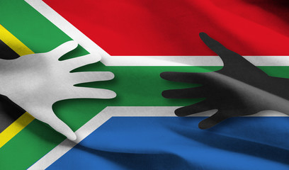 southafrica flag with hands - obrazy, fototapety, plakaty