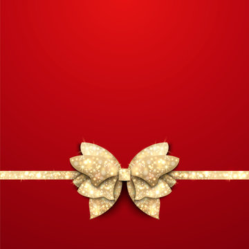 Red Christmas Background With Gold Bow