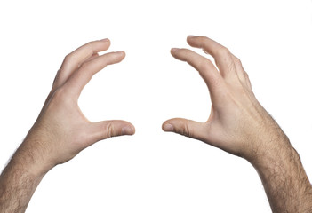 Empty open hands on white background