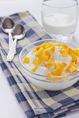 cream cottage cheese with sliced persimmons