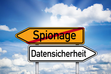 Wegweiser mit Spionage und Datensicherheit