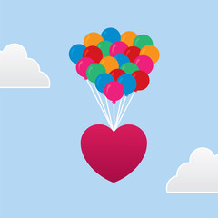 Fototapeta na wymiar Heart with balloons floating through the sky