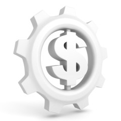 White dollarcurrency symbol work gear wheel icon