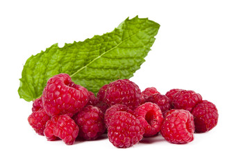 natural raspberries on white background