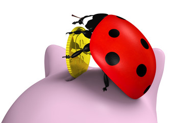 Ladybug inserts a coin