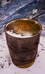 Rusty Oil Drum on a Beach